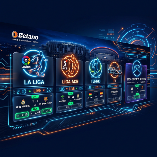 Sección de apuestas deportivas Betano España — fútbol, tenis, baloncesto